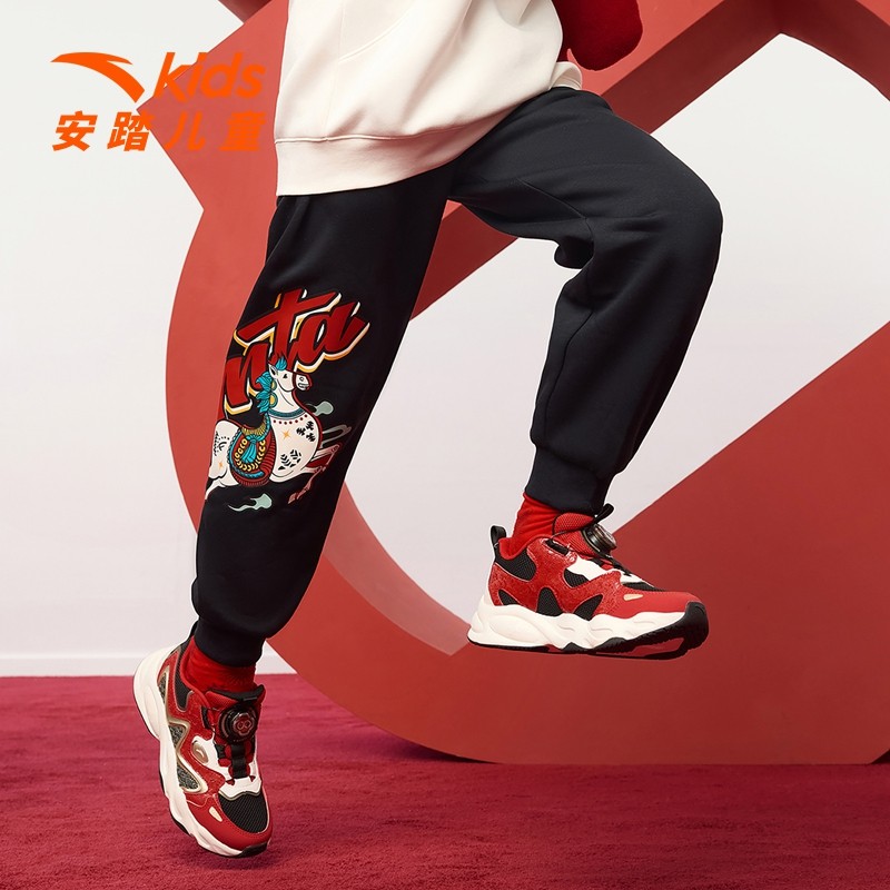 【马年新年】安踏儿童装男童加绒裤子2026春季新款红色拜年运动裤