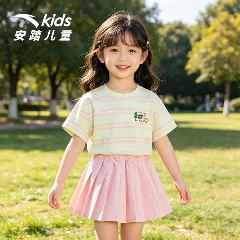 安踏儿童女小童运动套装2026年新款舒适亲肤女孩短袖短裤户外套装