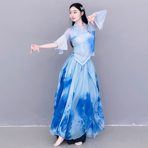 渐变古典中国风纱衣大摆裙舞蹈服