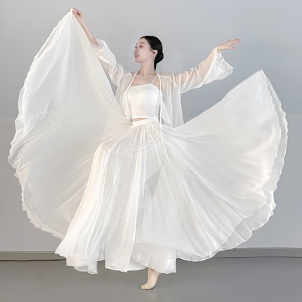 半朵新国风舞古典舞白玉映沙天丝纱衣1080度大摆裙艺考舞台演出服