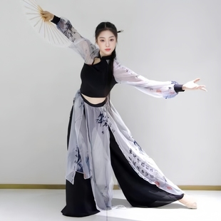 练功艺考演出表演服女套装 新国风古典舞身韵显瘦长袖 印花上衣裙裤