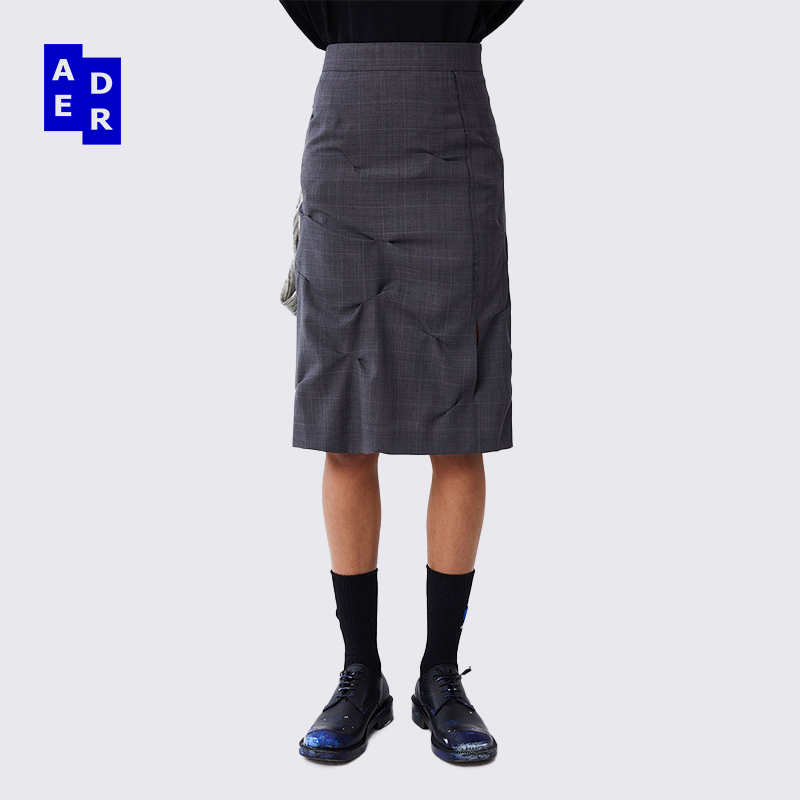 ader简约复古潮流个性抽褶裙子