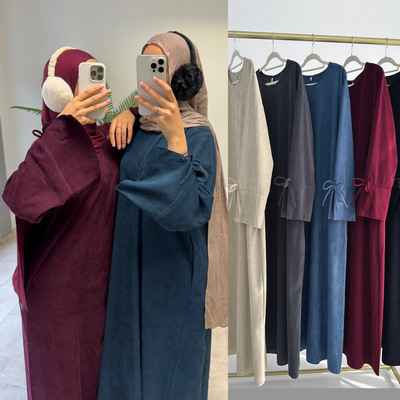 秋冬蝴蝶结袖长袍连衣裙女Arabic Women Long Robe