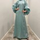 亮丝长裙系带连衣裙Muslim Fashi Long 灯笼袖 Dresses Women