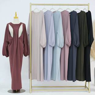 新款中东土耳其迪拜纯色哺乳装长袍连衣裙 Breastfeeding Dress