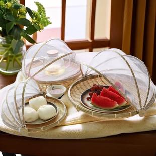 双层防蚊盘子竹编方形带网罩家用防蝇筐防虫农家馒头筐筐竹圆形