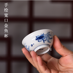枫溪窑九十年代库存手绘青花瓷山水功夫茶杯客用杯茶具若深珍藏杯