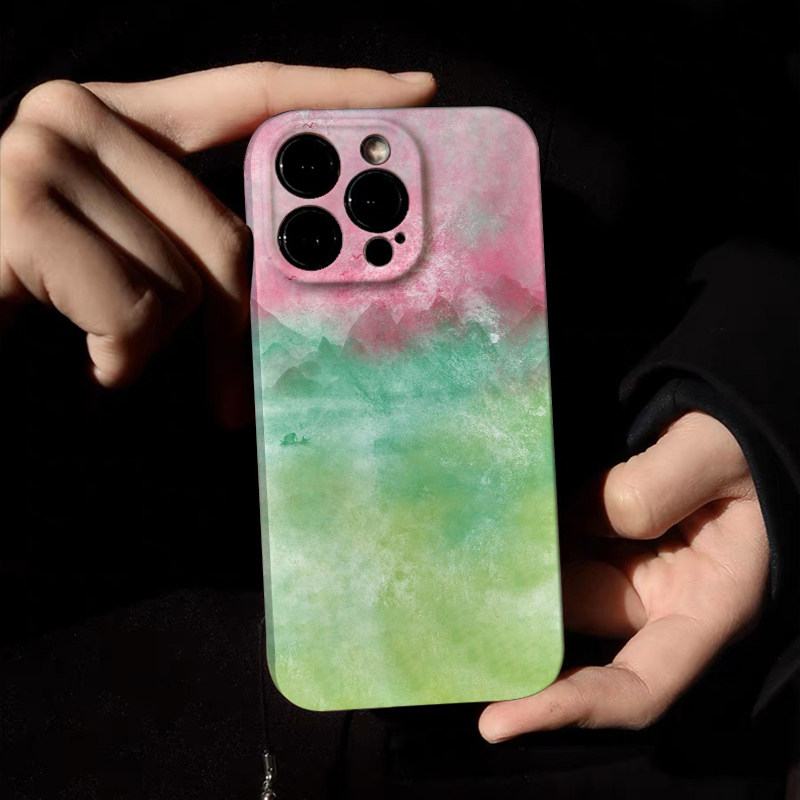 青粉喷涂 iPhone苹果15promax手机壳女生2024新款14plus+艺术感设计师13夏日女神气质12小众不撞款适用11全包