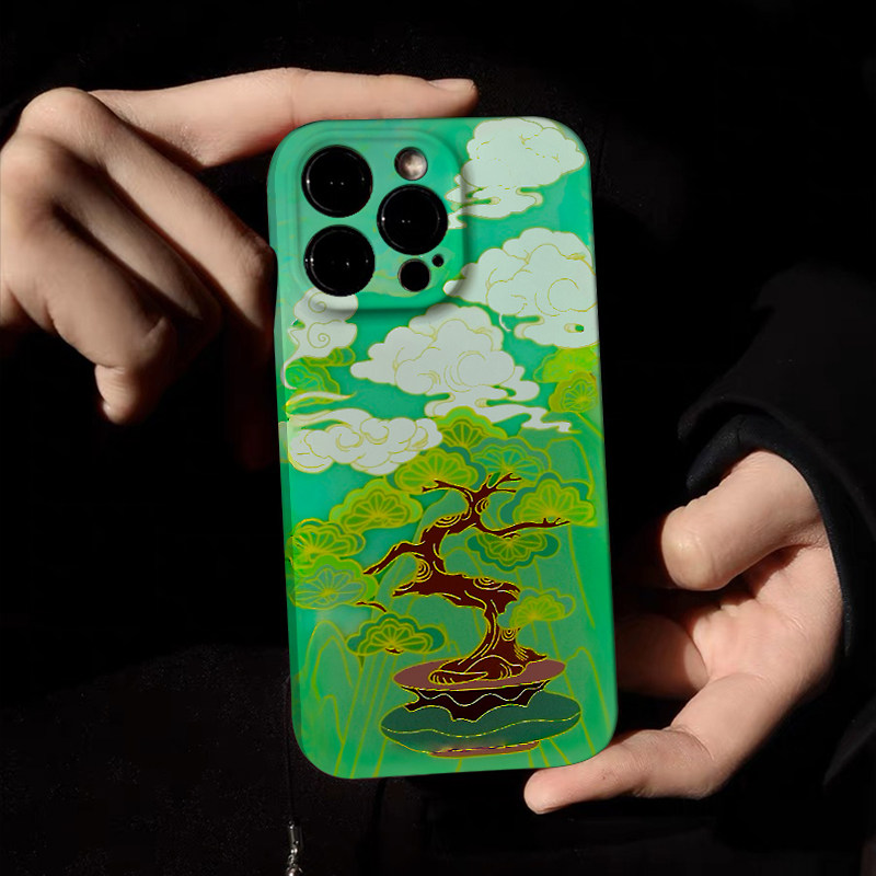 国风国潮【参天绿色松树】软壳适用苹果15promax手机壳小米14个性13Pro款华为MATE60PRO全包镜头软壳一加oppo