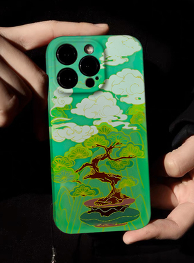 国风国潮【参天绿色松树】软壳适用苹果15promax手机壳小米14个性13Pro款华为MATE60PRO全包镜头软壳一加oppo