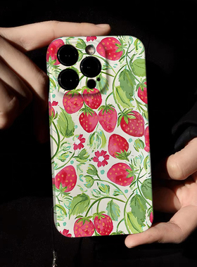 unnno原创小众【红色草莓】适用iphone15pro手机壳14max苹果13软壳硅胶小米14华为mate60pro全包P60P70可爱女