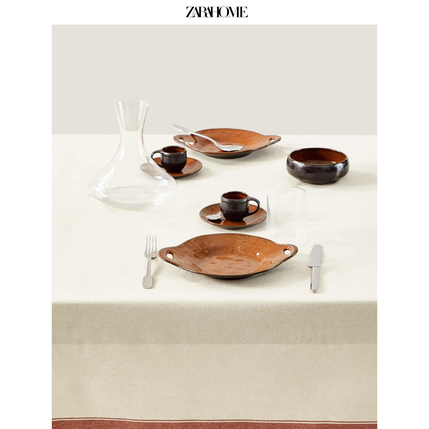 Zara Home简约染色线条撞色细节家用棉质餐桌茶几桌布4420902