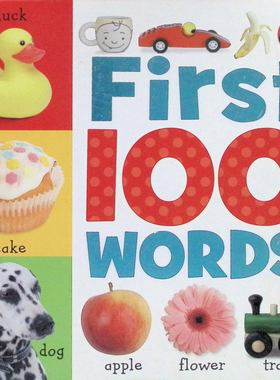 英语启蒙百个单词原版书FirstWords亲子共读认知绘本适合02岁幼儿学习基础词汇包含动物食物家庭成员等100个常见单词鲜艳图片激