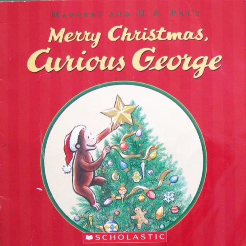 Merry Christmas Curious George by Cathy Hapka平装Scholastic圣诞快乐，好奇的乔治圣诞节