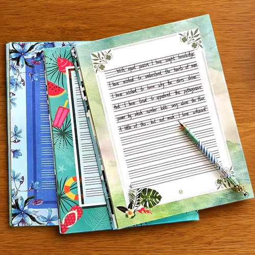 英文花体拼音彩色展示四线格硬笔