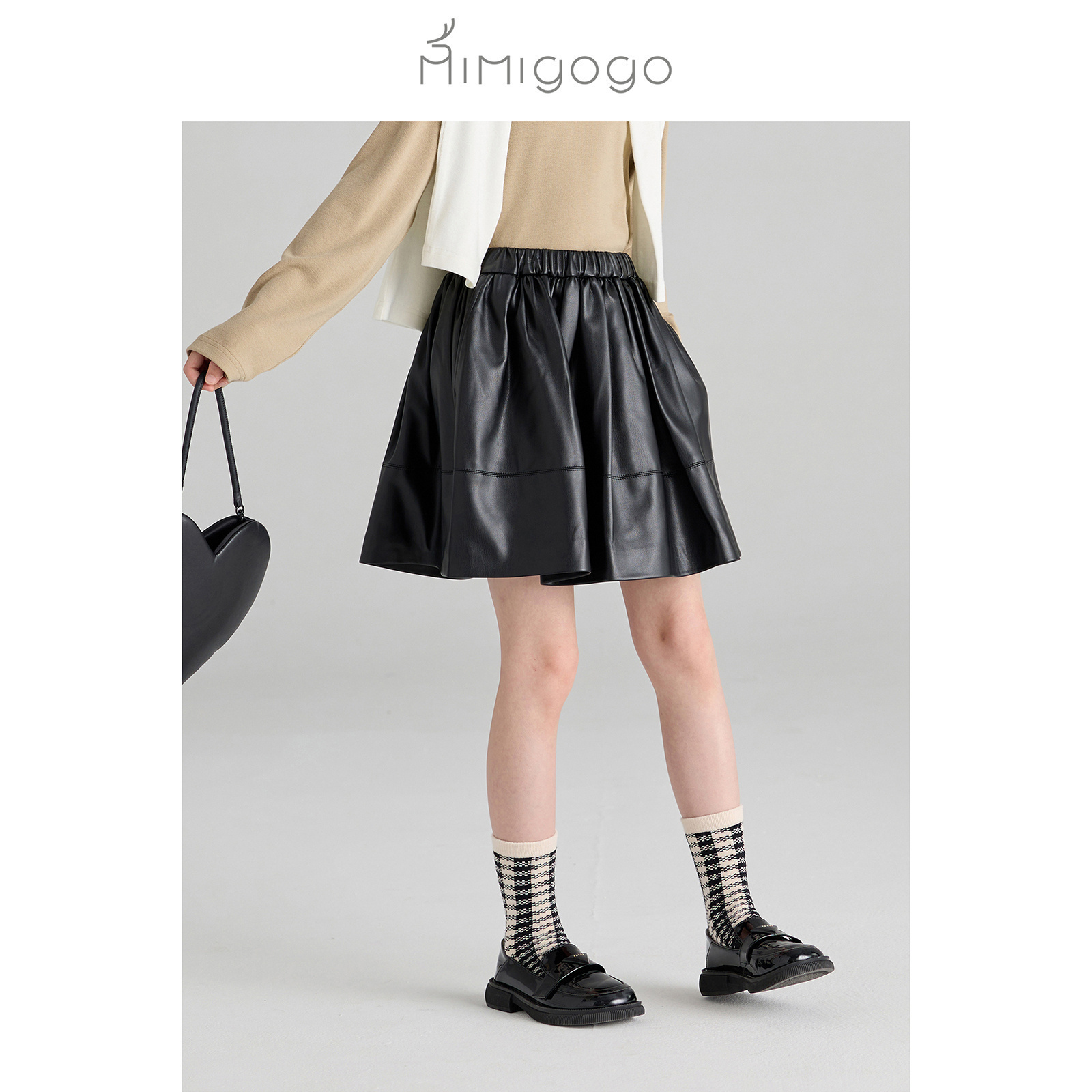 MIMIGOGO复古百搭pu伞裙