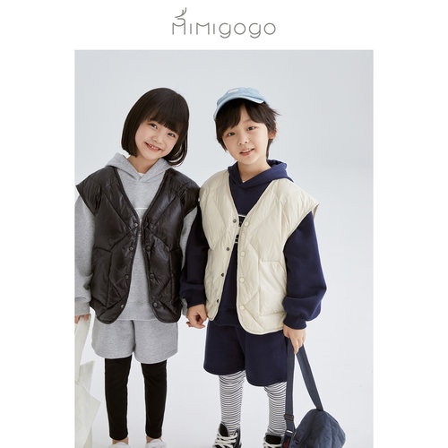 MIMIGOGO菱形格羽绒背心马甲