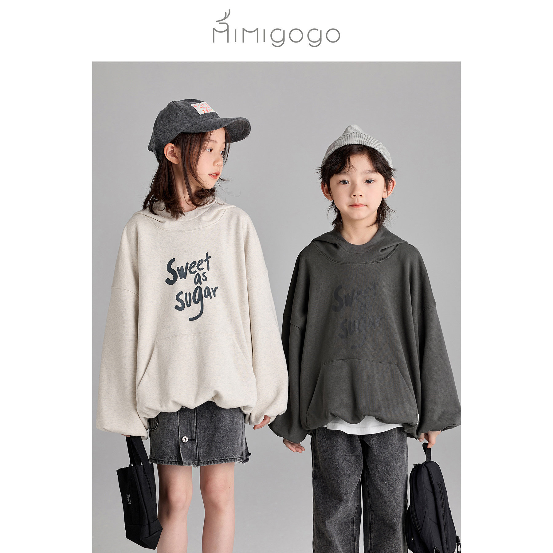 【3折】MIMIGOGO半胶浆印花男女童连帽花苞摆亲子款卫衣3G15
