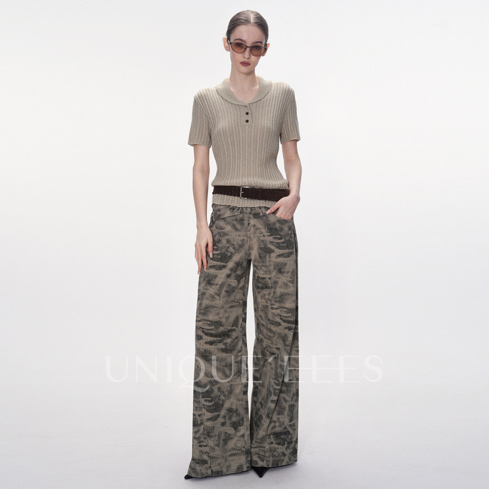尢壹/UNIQUE'EEES【复古先锋】迷彩不规则腰头牛仔裤U6114104