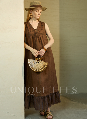 尢壹/UNIQUE'EEES 【限量定制】无袖绑带宽松亚麻连衣裙U5213003