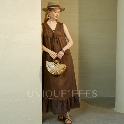 尢壹/UNIQUE'EEES 【限量定制】无袖绑带宽松亚麻连衣裙U5213003