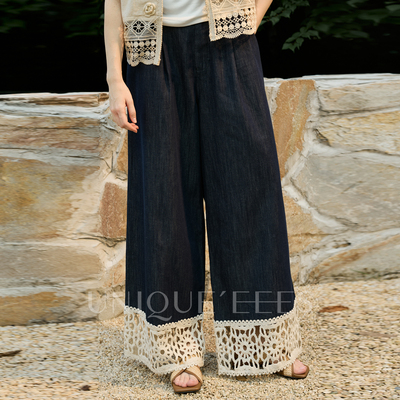 【参加】尢壹 【强烈推荐】定制休闲拼接牛仔阔腿裤U5214018