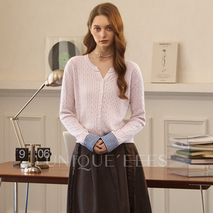 UNIQUE 口条纹针织衫 EEES 袖 U5508514 通勤百搭 尢壹