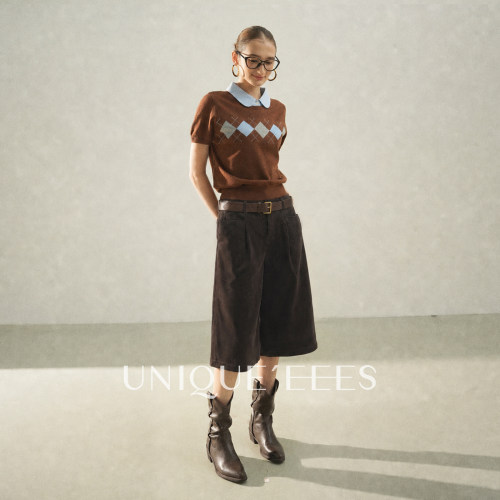 尢壹/UNIQUE'EEES【时尚回潮】摩登高腰灯芯绒八阔腿裤U6314410