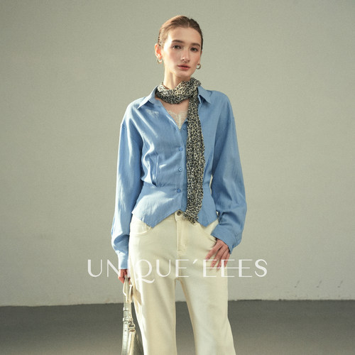 尢壹/UNIQUE'EEES【疗愈通勤风】通勤豹纹飘带收腰衬衫U6310004