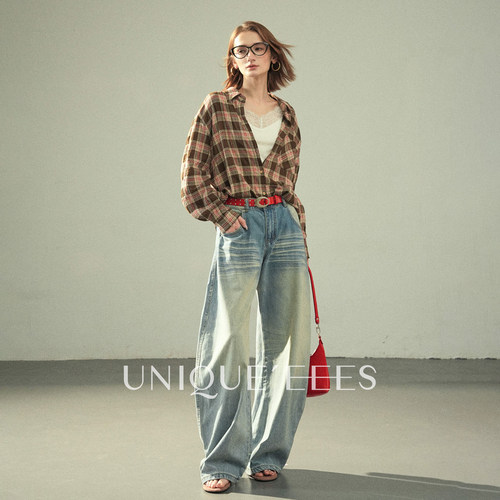 尢壹/UNIQUE'EEES【时尚态度】美式复古撞色格纹廓形衬衫U6310001