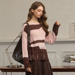 毛衣U5308015 EEES特种纱宽松显瘦休闲撞色薄款 尢壹 UNIQUE