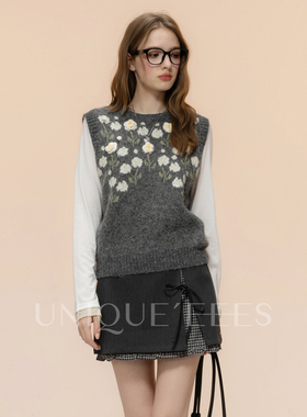 尢壹/UNIQUE'EEES【百搭B入】学院立体花朵宽松针织马甲U5307101