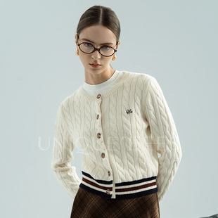 撞色绞花毛织开衫 秋冬人手BI入 UEAW005 加厚绵羊毛 尢壹