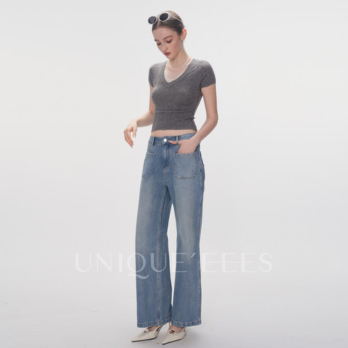 尢壹/UNIQUE'EEES【D家同款】高智极简高腰筒喇裤U6114110