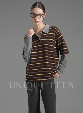 尢壹/UNIQUE'EEES【复古学院】MIU系撞色条纹POLO针织衫U5508216