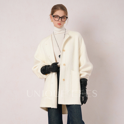 尢壹/UNIQUE'EEES【质感王牌】落肩设计苏丽羊驼羊毛大衣U5501011