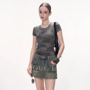 尢壹/UNIQUE'EEES【摇滚少女】美式辣妹工装做旧牛仔半裙U6215616