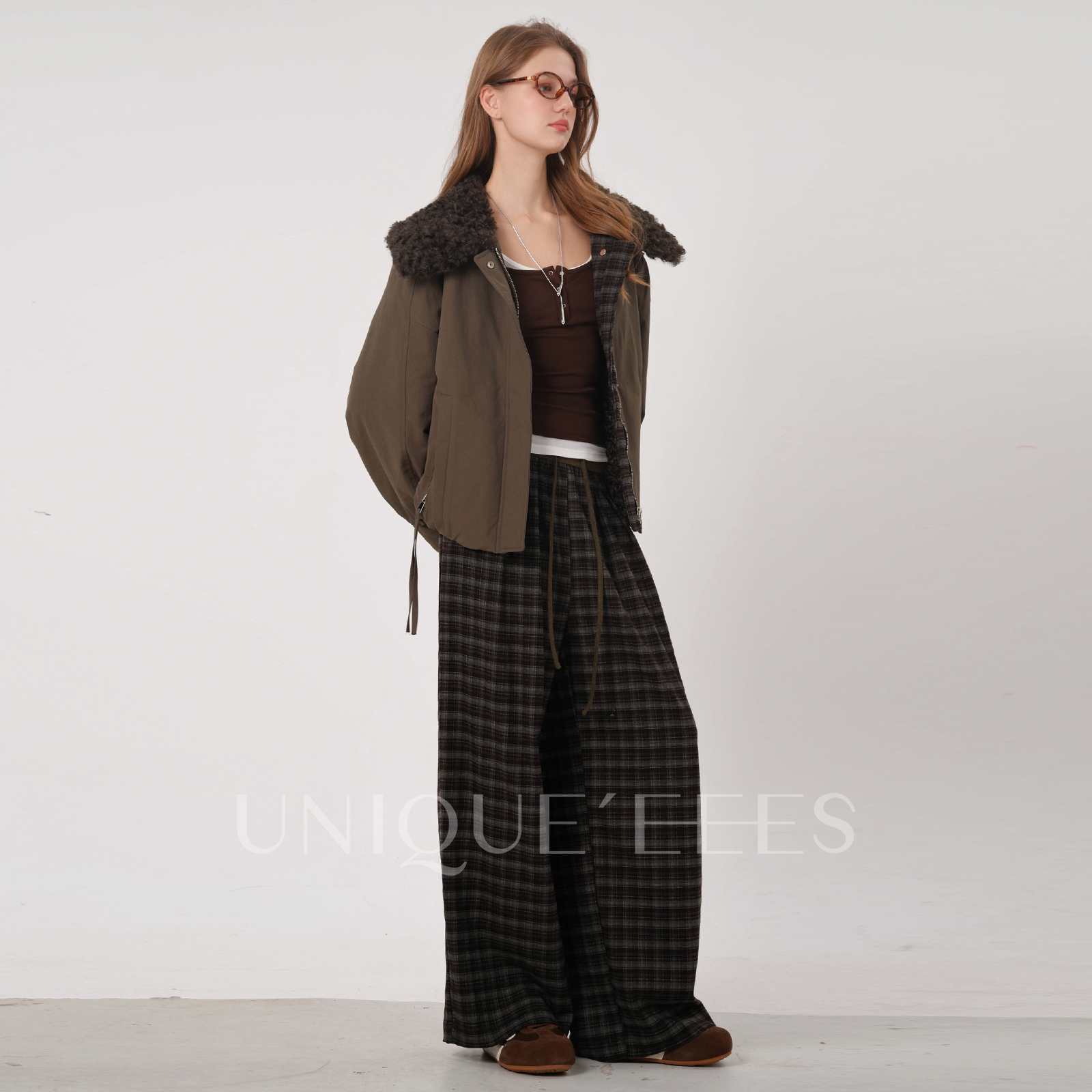 尢壹/UNIQUE'EEES【穿搭界的爱宠】复古格纹腰头休闲裤U5514022