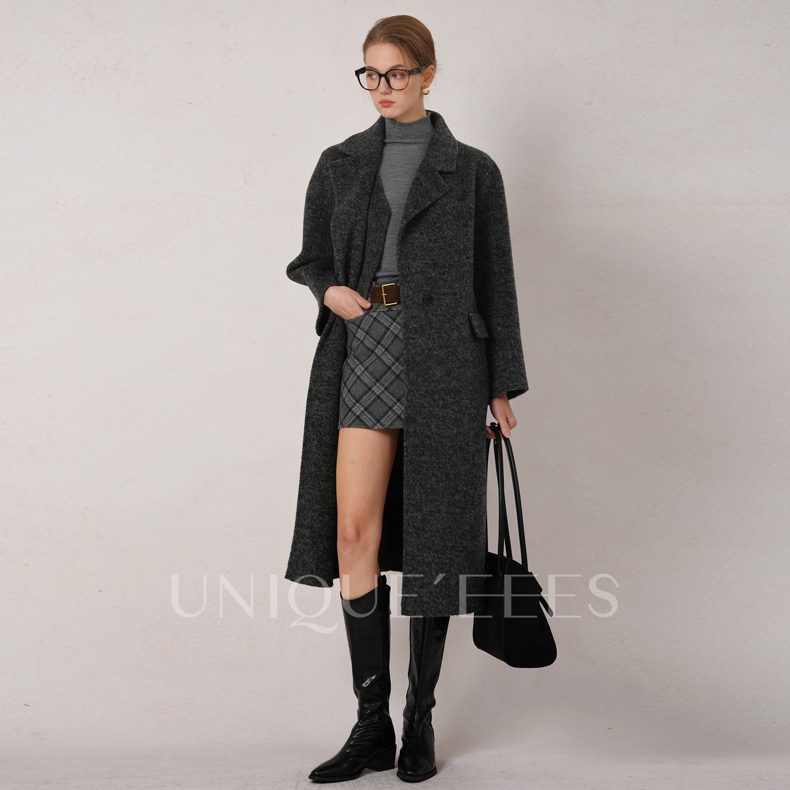 尢壹/UNIQUE'EEES【平衡张力】高智感假两件羊毛大衣U5501006