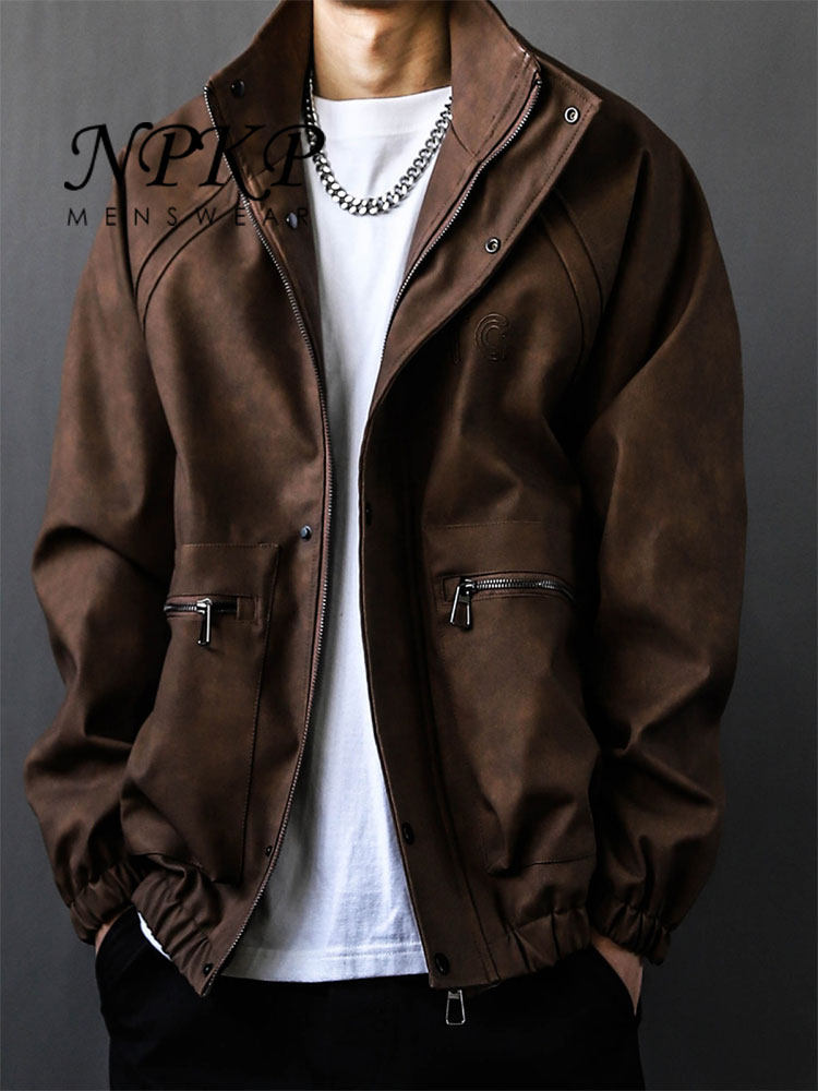 高级感外套男款春秋季新款美式慵懒chic皮衣男装潮牌休闲麂皮夹克