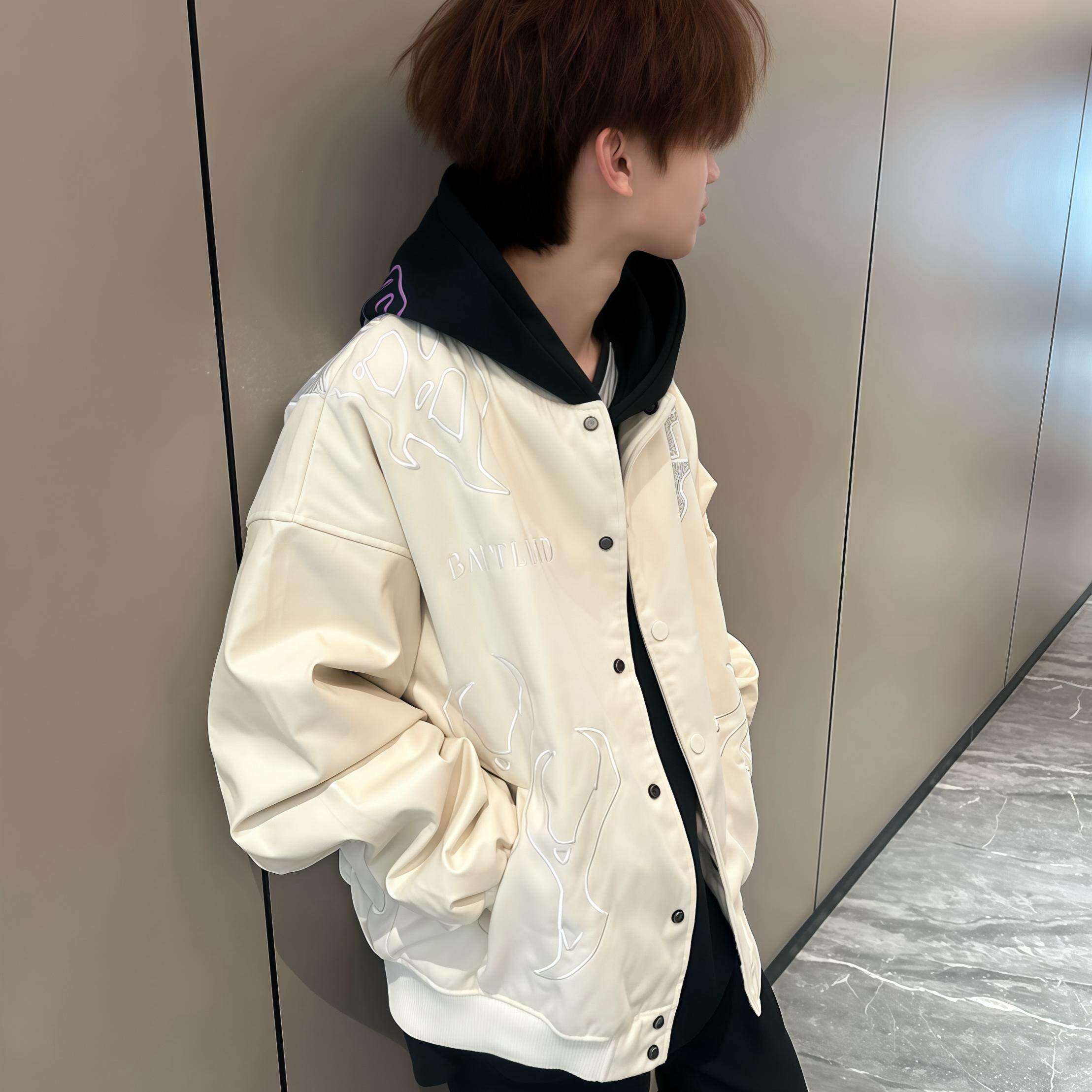 美式高街棒球服外套男款冬季新款加厚设计感小众vibe风情侣夹克男