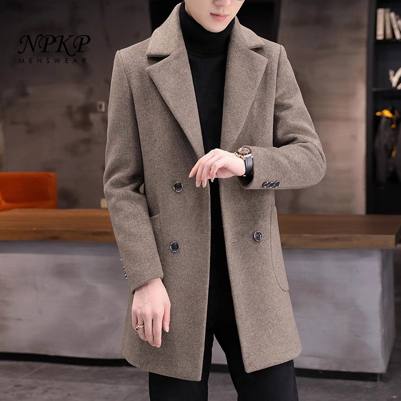 中长款风衣男秋冬款新款韩版潮流毛呢大衣休闲水貂绒呢子外套男装