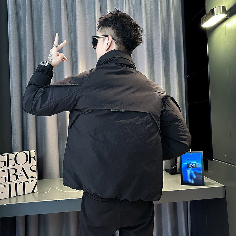 黑色解构立领棉衣外套男士冬季新款痞帅休闲棉服潮牌加厚棉袄冬装