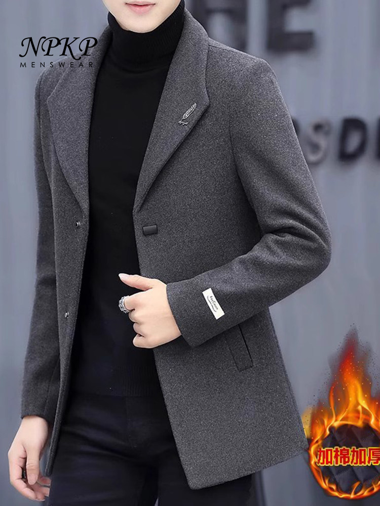 羊毛呢子外套男秋冬款2025新款韩版ins潮流加棉加厚西装短款风衣