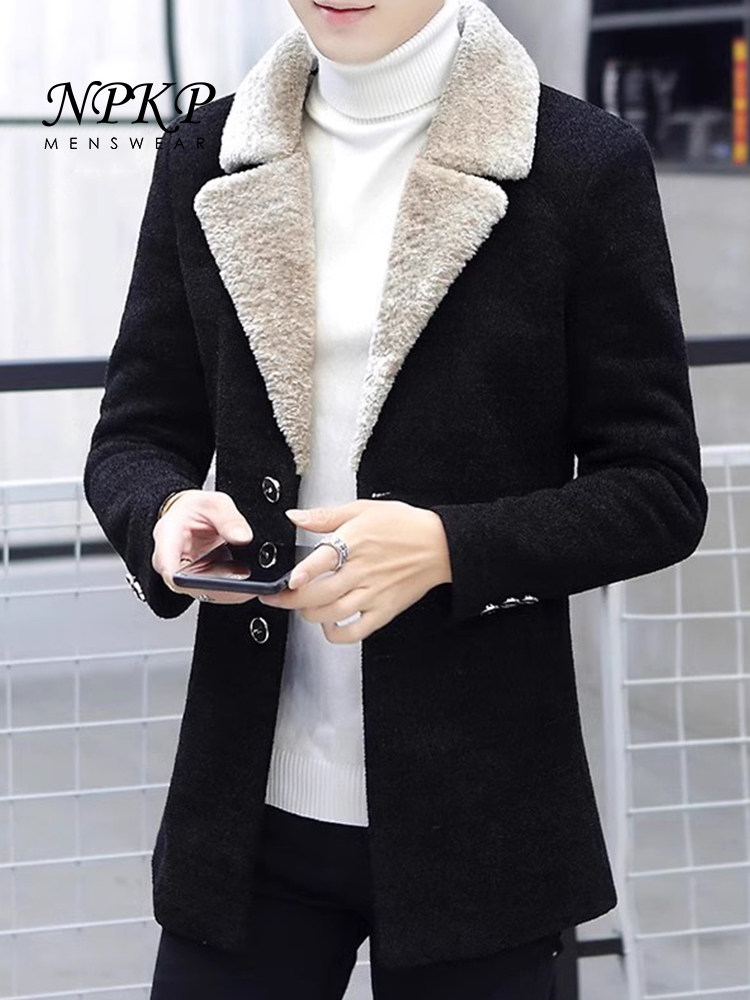中长款风衣男士秋冬款新款韩版潮流加绒加厚呢子大衣男装毛呢外套
