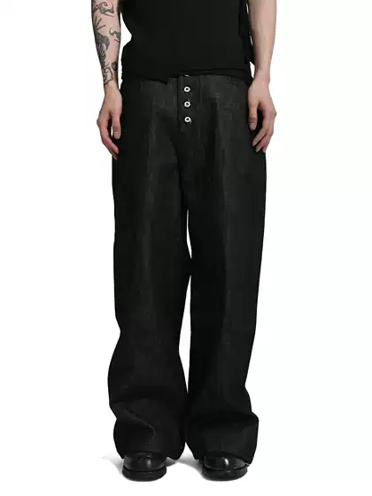 NOW3 Five-Button Denim Raw Black 14oz Original Straight Leg Jeans A-Line Slight Flare Wide Leg Versatile Trousers Men