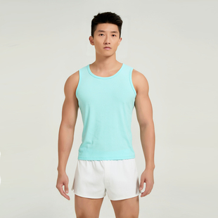 【运费可退】Oengus男士湖蓝运动背心罗纹背心时尚性感透气舒适