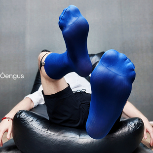 Oengus男士正装丝袜蓝色透明丝袜薄款中筒长筒绅士皮鞋西装商务袜