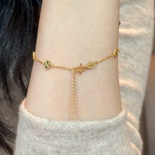 S925银转运拉丝四叶草五花手链女春夏轻奢小众手串生日礼物送女生