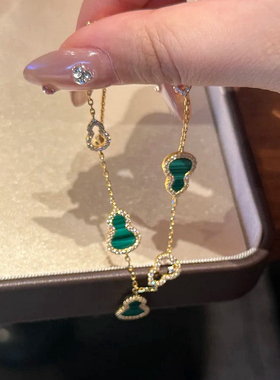 S925银招财孔雀石福禄葫芦手链女纯银春夏轻奢小众手串情人节礼物